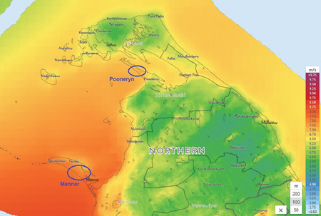 Figure 1. Mean wind speeds at a height of 100 metres in north Sri Lanka (source: Global Wind Atlas) Sri Lanka Figure 1