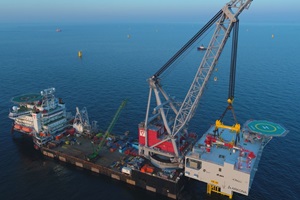 Installation of the Arkona topside by the heavy lifter Oleg Strasnov Arkona OWF topside installation