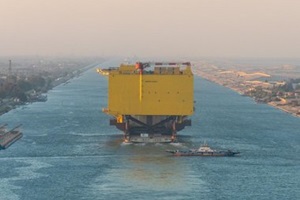 In September 2018, the offshore converter station, manufactured in Dubai, was transported to the North Sea and installed there in October BorWin3 Suezkanal