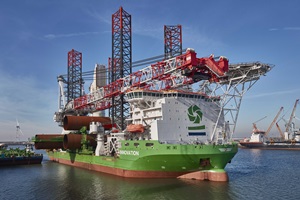 The Innovation sailed from Eemshaven (The Netherlands) carrying monopiles with a length of around 72 metres EnBW Innovation