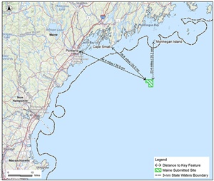 Maine submits federal lease application for small-scale floating offshore wind research site Maine BOEM Application Map