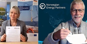 The cooperation agreement is signed by Heike Winkler, Managing Director WAB e.V. and Klaus Udesen, Director Wind Norwegian Energy Partners and representative of Team Norway WAB signing 2 2
