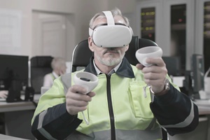VR safety training of a worker: A production manager goes through some VR safety training VR safety training of a worker