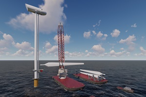 Rendering of the elevator style wind turbine assembly system from CLS Wind – Courtesy CLS Wind CLS Wind installation system