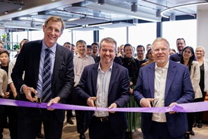 Samuel Leupold, Chair of Corio Generation’s Board, Jonathan Cole, CEO of Corio Generation, and Mark Dooley, Global Head of Macquarie Asset Management Green Investments (left to right), together with Corio's UK-based team Corio UK office
